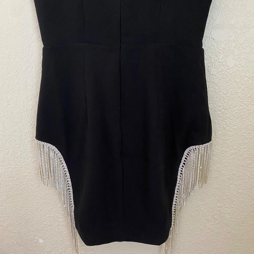 HOUSE OF CB 'Charlize'‎ Black Crystal Trim Dress /Size XS rhinestones NWOT